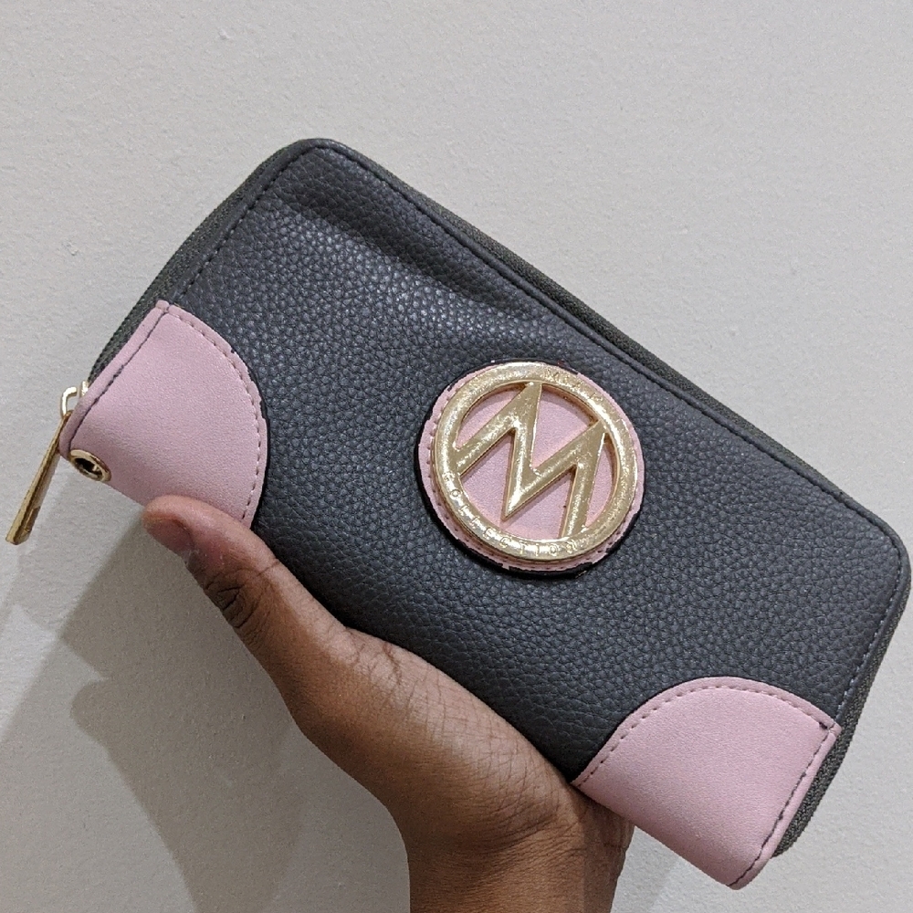 Mia K Collection Chic Pink and Gray Wallet with Gold Accents